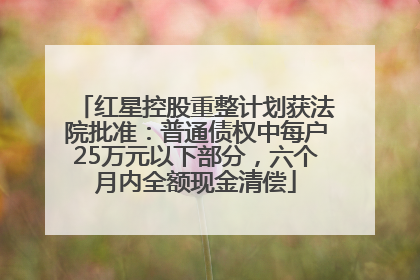 红星控股重整计划获法院批准：普通债权中每户25万元以下部分，六个月内全额现金清偿
