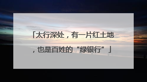 太行深处，有一片红土地，也是百姓的“绿银行”